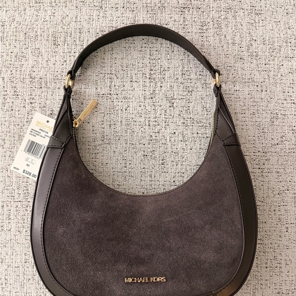 Michael Kors Handbags - BRAND NEW Michael Kors Preston Small Suede Crescent Shoulder Bag